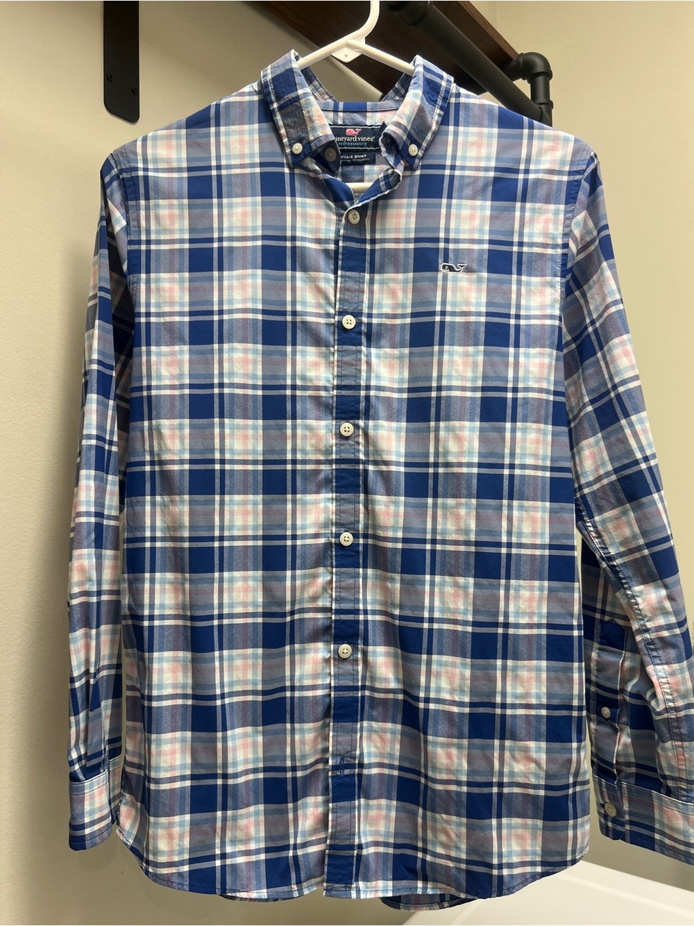 Vineyard Vines Navy and Light Blue Plaid Button-Down Shirt